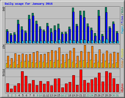 Daily usage for January 2016